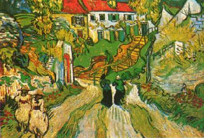 Vincent Van Gogh Village Street and Steps in Auvers with Figures China oil painting art